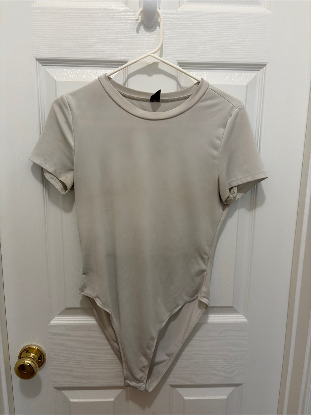 SHEIN Short-Sleeve Crewneck Bodysuit in Light Beige